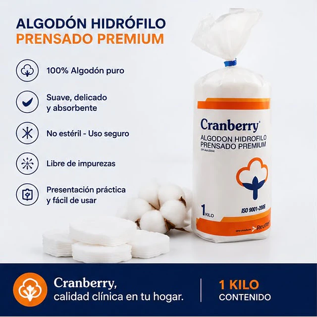 Algodón Hidrófilo Prensado Premium Cranberry 1Kg
