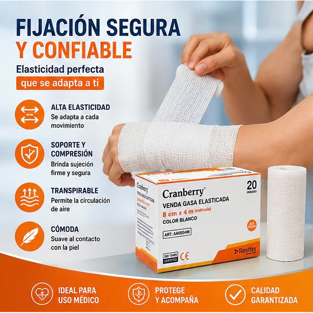 Venda Gasa Elasticada / 20U Cranberry  (SELECCIONAR MEDIDA)