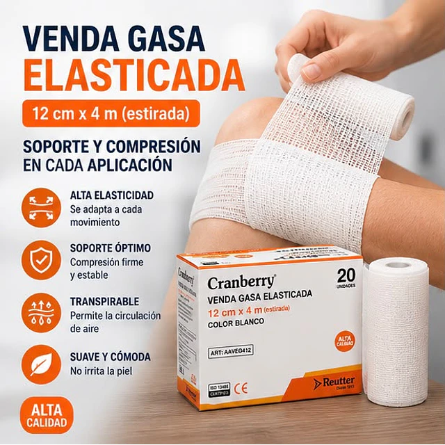 Venda Gasa Elasticada / 20U Cranberry  (SELECCIONAR MEDIDA)