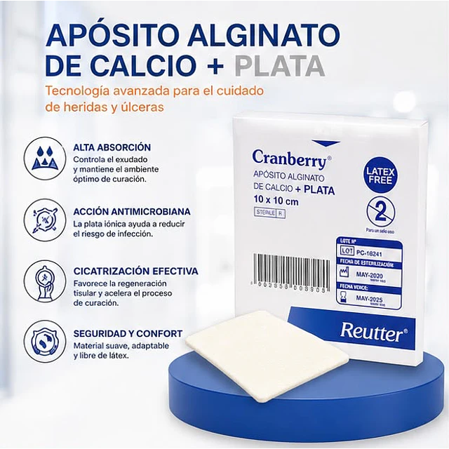 Apósito Alginato De Calcio + Plata 10x10 - 1 Und.