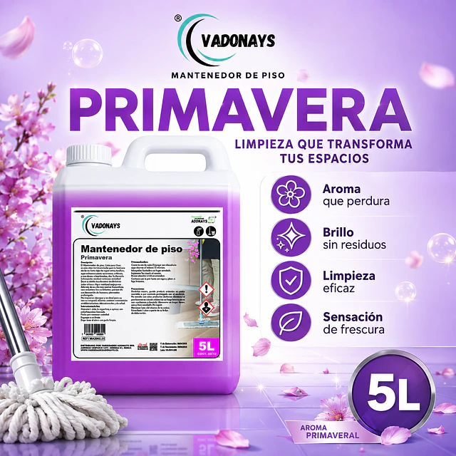 Limpia Pisos Aroma Primavera Vadonays 5 Litros