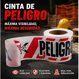 Cinta Peligro Rojo Con Blanco 8cm X 350 Mts