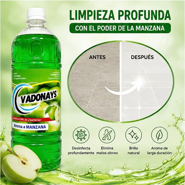 Limpia Pisos Aroma Manzana Vadonays 1800ml