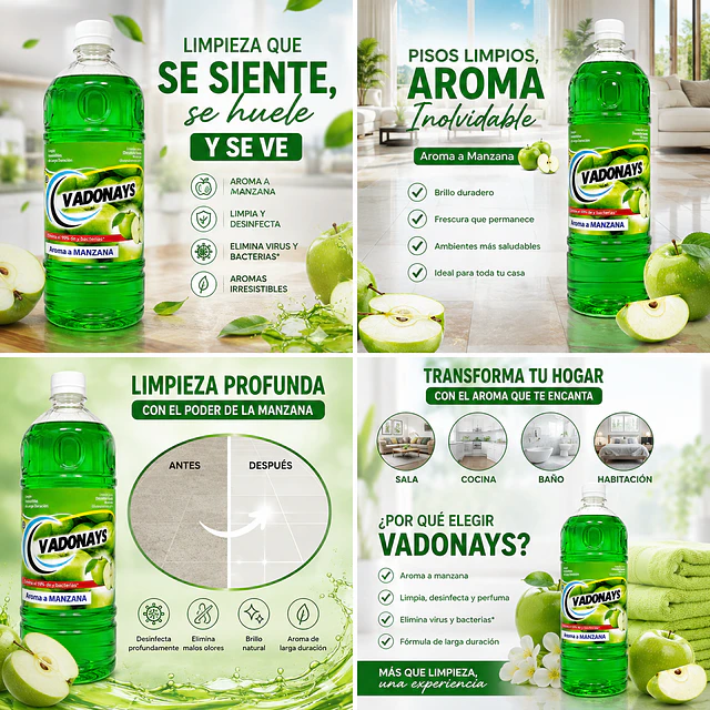 Limpia Pisos Aroma Manzana Vadonays 1800ml
