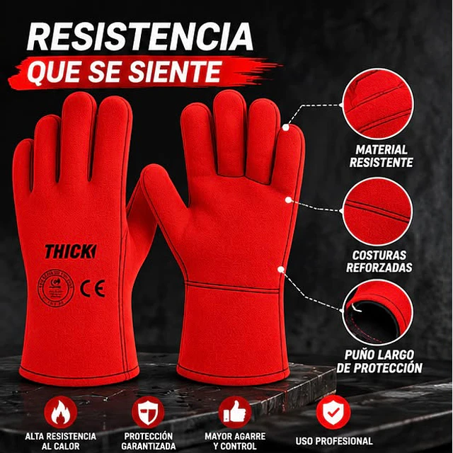 Guante De Soldador Rojo Descarne - Certificado