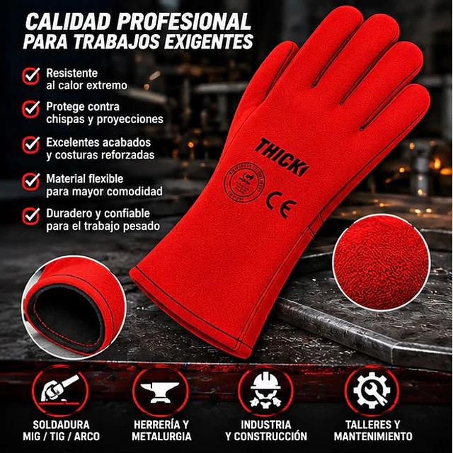 Guante De Soldador Rojo Descarne - Certificado