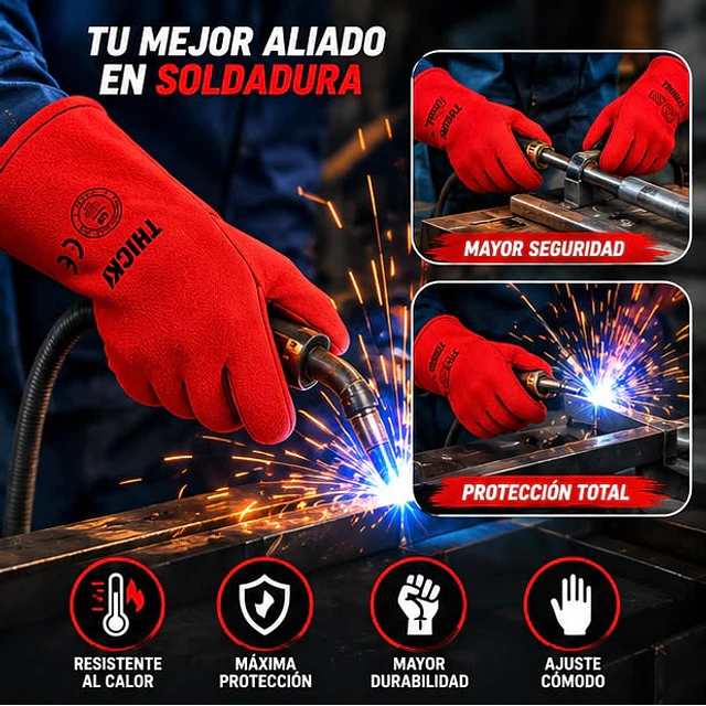 Guante De Soldador Rojo Descarne - Certificado