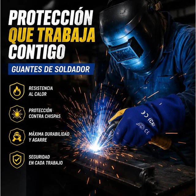 Guante De Soldador Azul y Amarillo - Cetificado