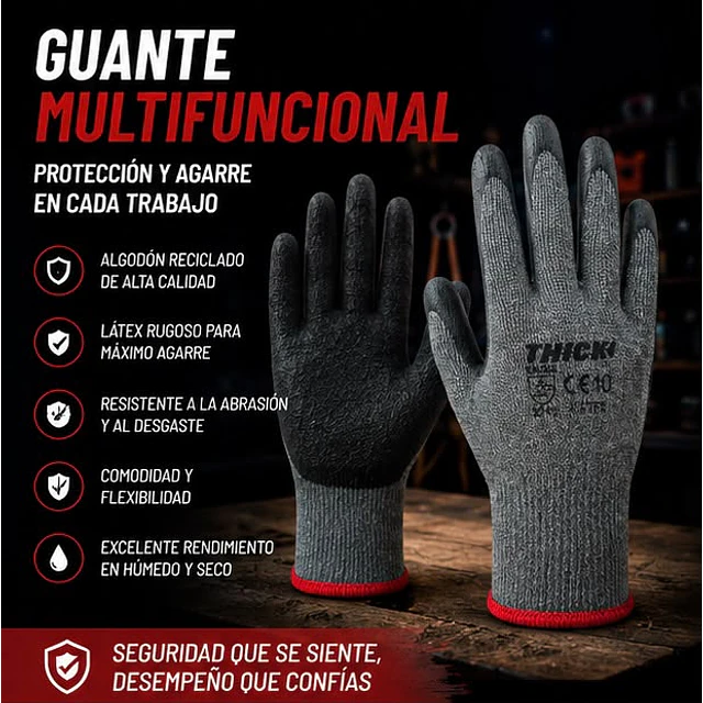 Guante De Trabajo Palma Latex Gris - 1 Par