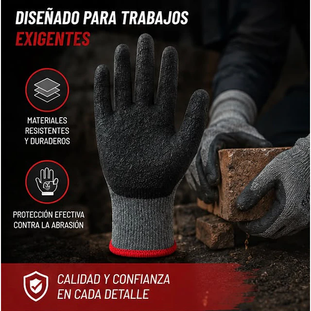 Guante De Trabajo Palma Latex Gris - 1 Par