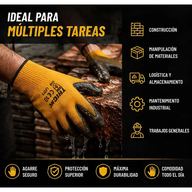Guante De Trabajo Palma Latex Amarillo - 1 Par