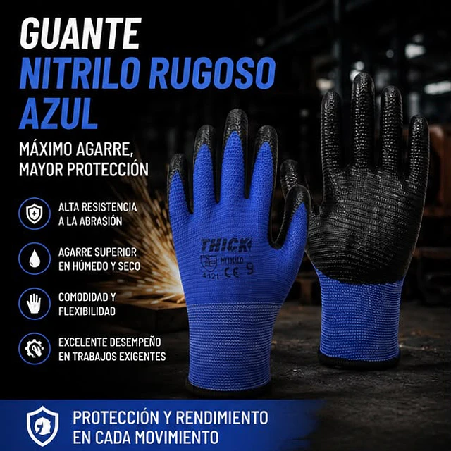 Guante Nitrilo Rugoso Talla 9 - 1 Par 