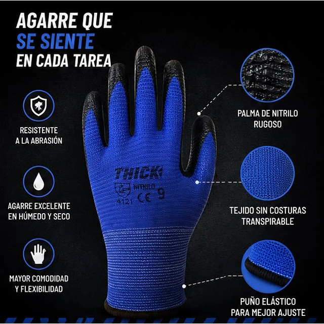 Guante Nitrilo Rugoso Talla 9 - 1 Par 