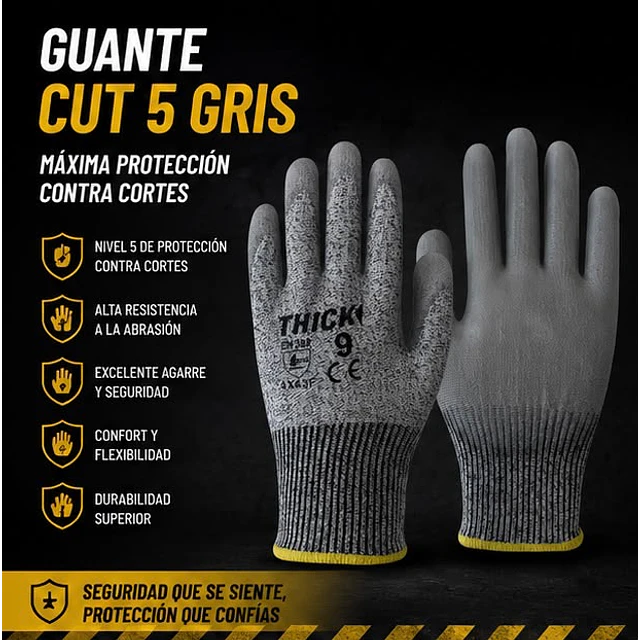 Guante Anticorte Cut 5 Color Gris - 1 Par