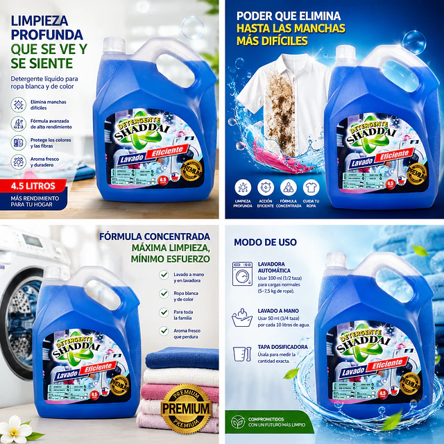 Detergente Liquido Premiun Shaddai 4.5 Litros Azul