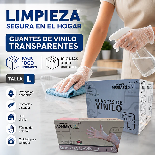 Guante Vinilo Sin Polvo Box de 1000 Unidades Variedades Adonays
