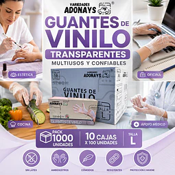 Guante Vinilo Sin Polvo Box de 1000 Unidades Variedades Adonays