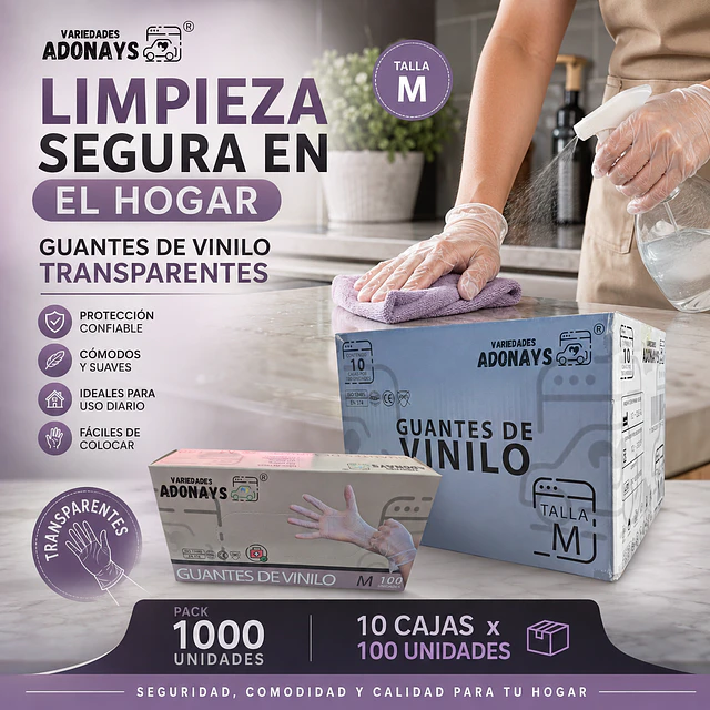 Guante Vinilo Sin Polvo Box de 1000 Unidades Variedades Adonays