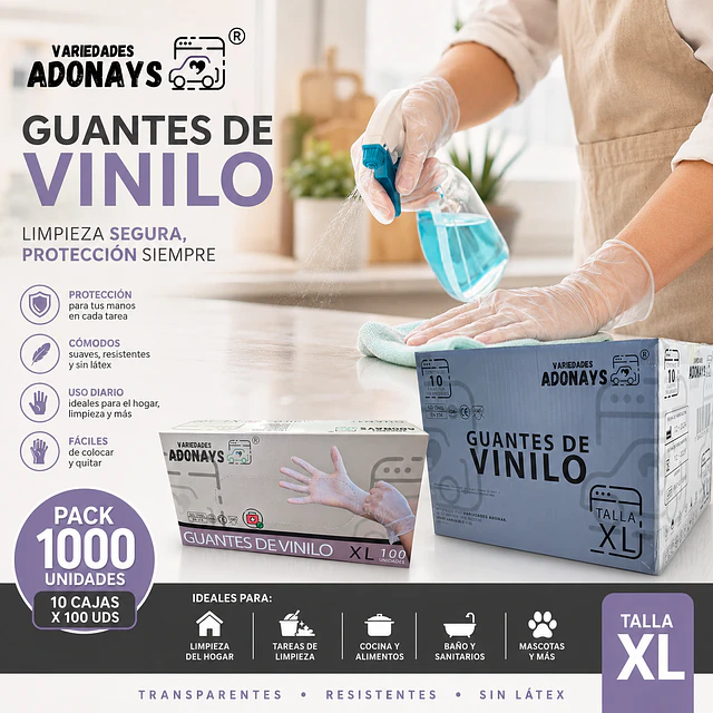 Guante Vinilo Sin Polvo Box de 1000 Unidades Variedades Adonays