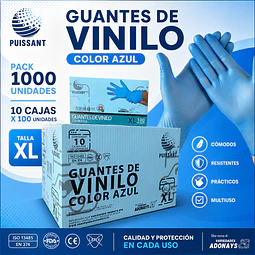Guante Vinilo Azul Sin Polvo Box de 1000 Unidades Variedades Adonays