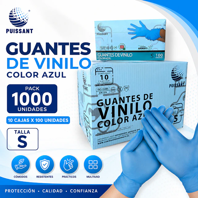 Guante Vinilo Azul Sin Polvo Box de 1000 Unidades Variedades Adonays