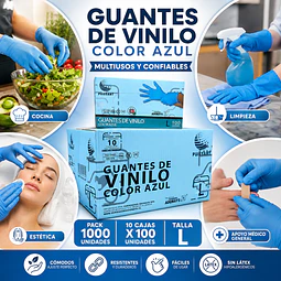 Guante Vinilo Azul Sin Polvo Box de 1000 Unidades Variedades Adonays