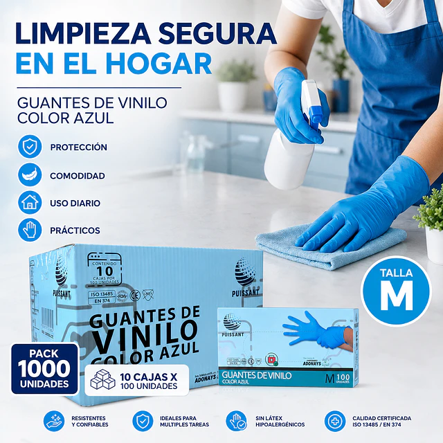 Guante Vinilo Azul Sin Polvo Box de 1000 Unidades Variedades Adonays