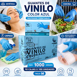 Guante Vinilo Azul Sin Polvo Box de 1000 Unidades Variedades Adonays