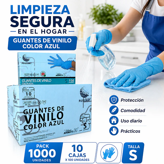 Guante Vinilo Azul Sin Polvo Box de 1000 Unidades Variedades Adonays