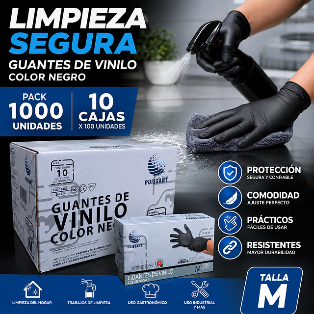 Guante Vinilo Negro Sin Polvo Box de 1000 Unidades Variedades Adonays