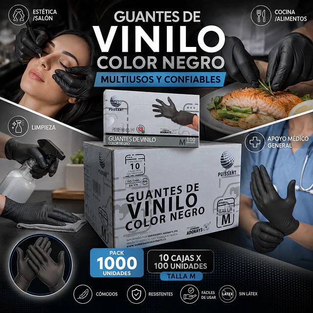 Guante Vinilo Negro Sin Polvo Box de 1000 Unidades Variedades Adonays