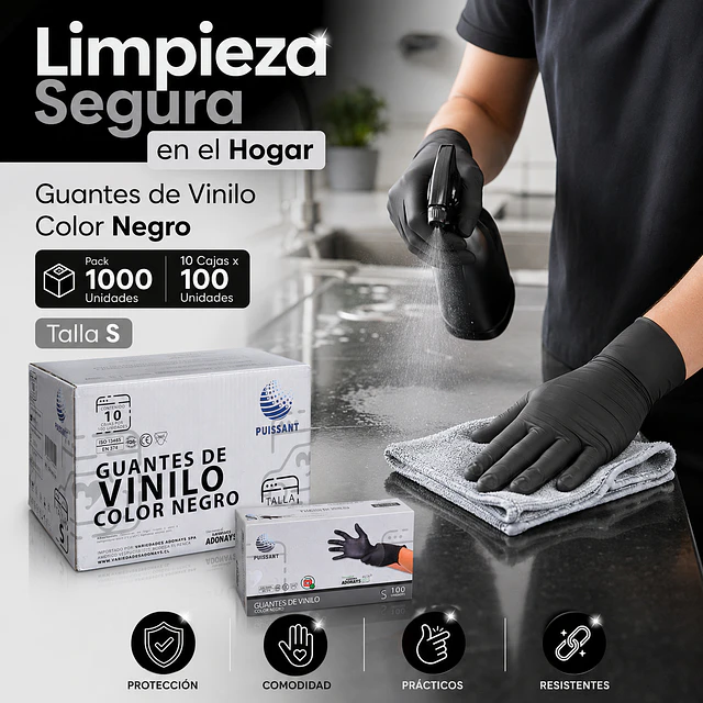 Guante Vinilo Negro Sin Polvo Box de 1000 Unidades Variedades Adonays