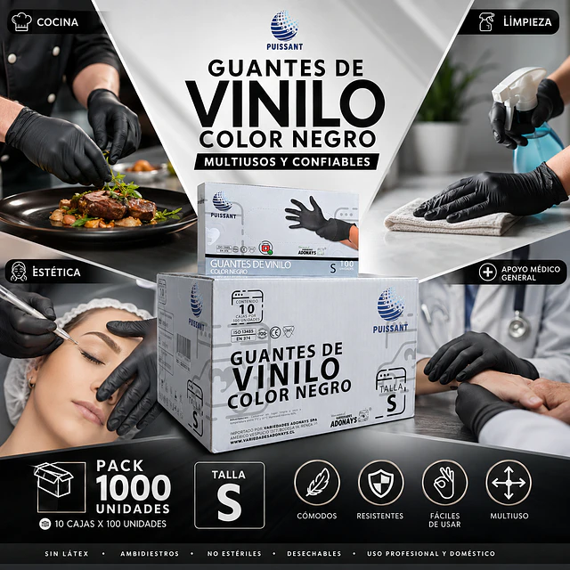 Guante Vinilo Negro Sin Polvo Box de 1000 Unidades Variedades Adonays