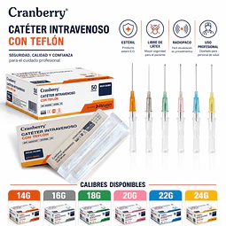 Cateter Intravenoso C/teflón Cranberry 50 Uds Radio Paco