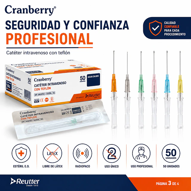Cateter Intravenoso C/teflón Cranberry 50 Uds Radio Paco