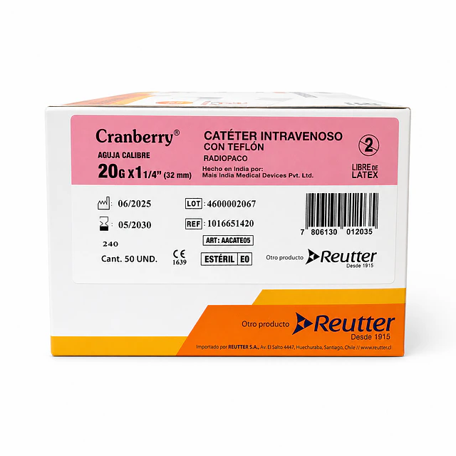 Cateter Intravenoso C/teflón Cranberry 50 Uds Radio Paco