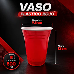 50 Vasos Plasticos Desechables Color Rojo 16oz / 500c