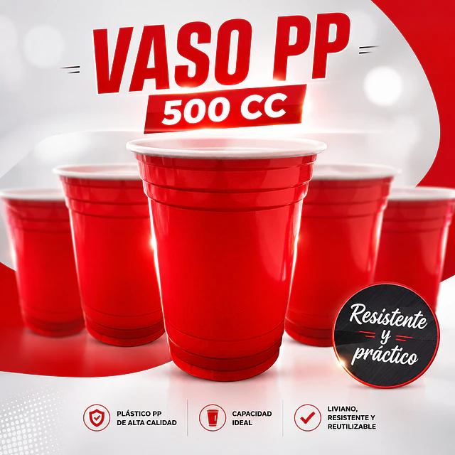 50 Vasos Plasticos Desechables Color Rojo 16oz / 500c