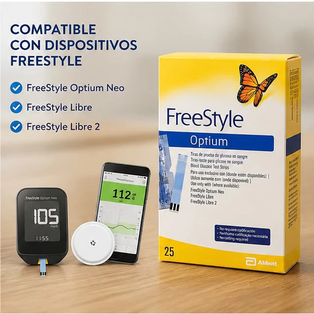 Cinta Glicemia Tiras Freestyle Optium 25 Unidades