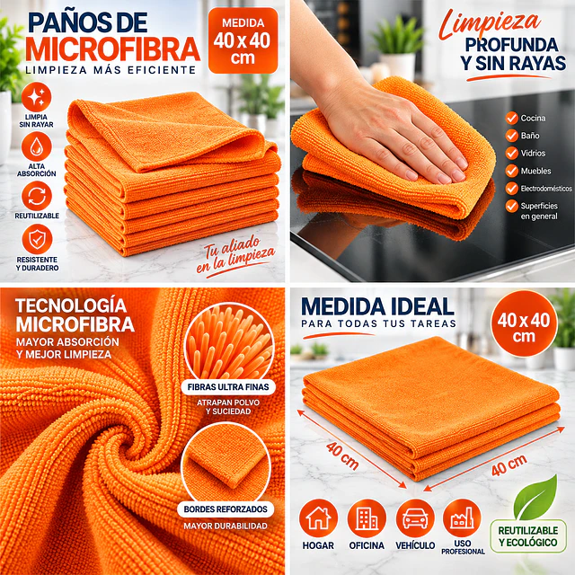 Paños De Limpieza De Microfibra Naranjo 1 Unidad