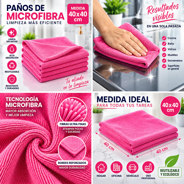 Paños De Limpieza De Microfibra Rosado 1 Unidad