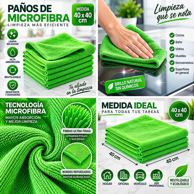 Paños De Limpieza De Microfibra Verde 1 Unidad