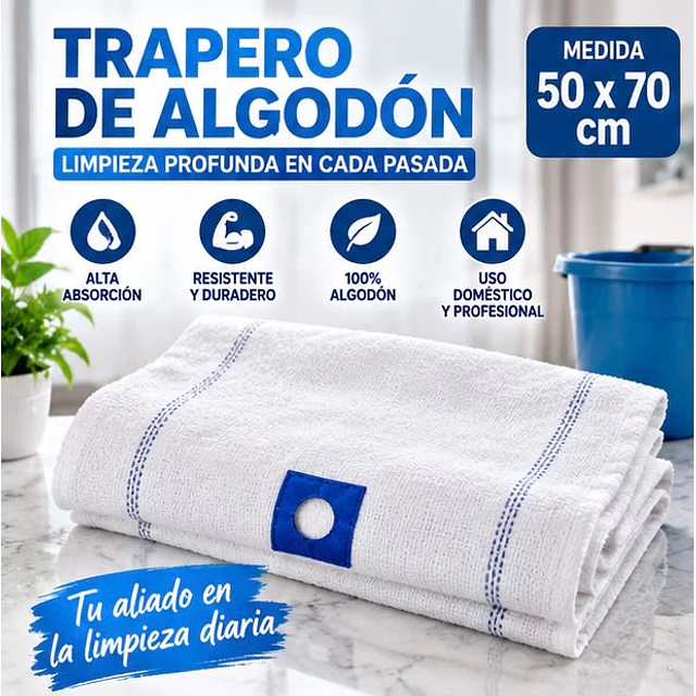 Trapero de Algodón con Ojal Blanco 1 Unidad