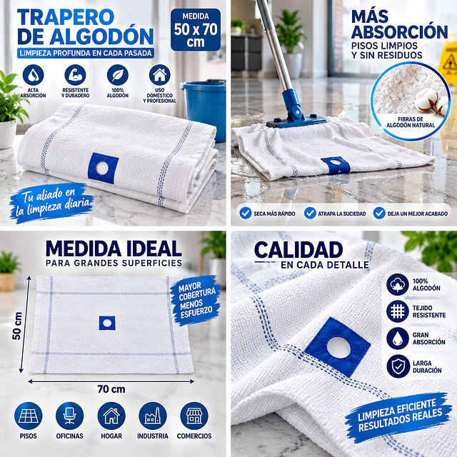 Trapero de Algodón con Ojal Blanco 1 Unidad