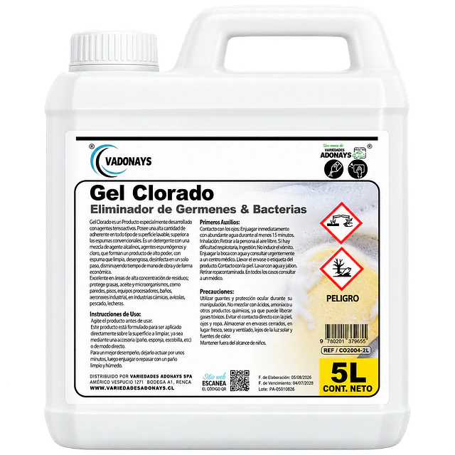 Cloro Gel Alto Poder Vadonays 5 Litros
