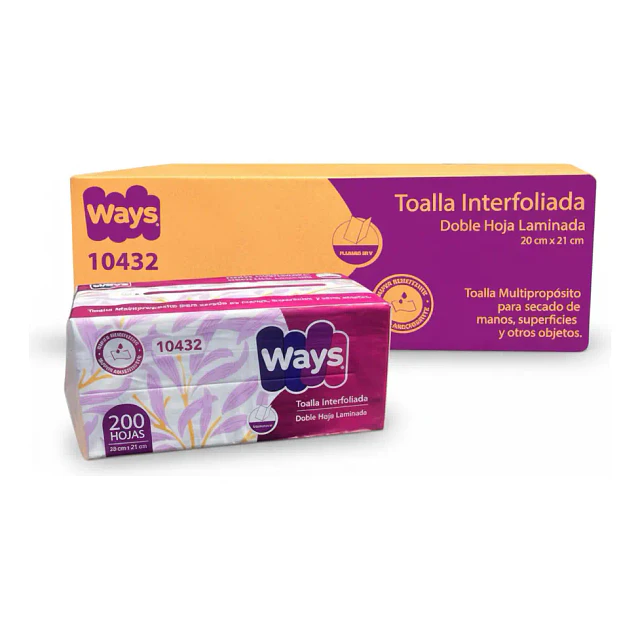 Toalla Interfoliada Ways Doble Hoja - 1 Unidad De 200 Hojas
