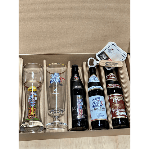 CAJA REGALO GARZA KUCHLBAUER + COPA KUCHLBAUER ALOYSIUS  500CC + 3 CERVEZAS ALEMANAS 500CC + ABRIDOR KUCHLBAUER + POSAVASOS DE REGALO