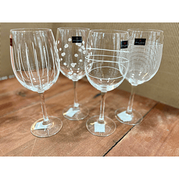 4 COPAS VINO TULIPE GRABADAS CRISTAL D' ARQUES 