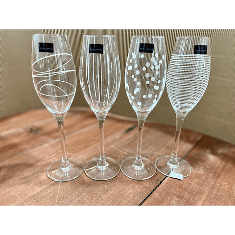 4 COPAS CHAMPAGNE GRABADAS CRISTAL D' ARQUES