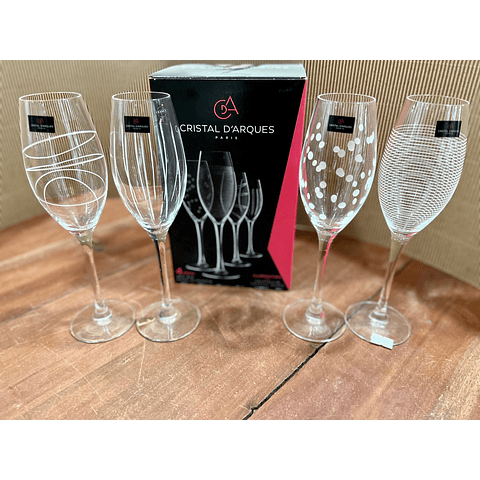 4 COPAS CHAMPAGNE GRABADAS CRISTAL D' ARQUES